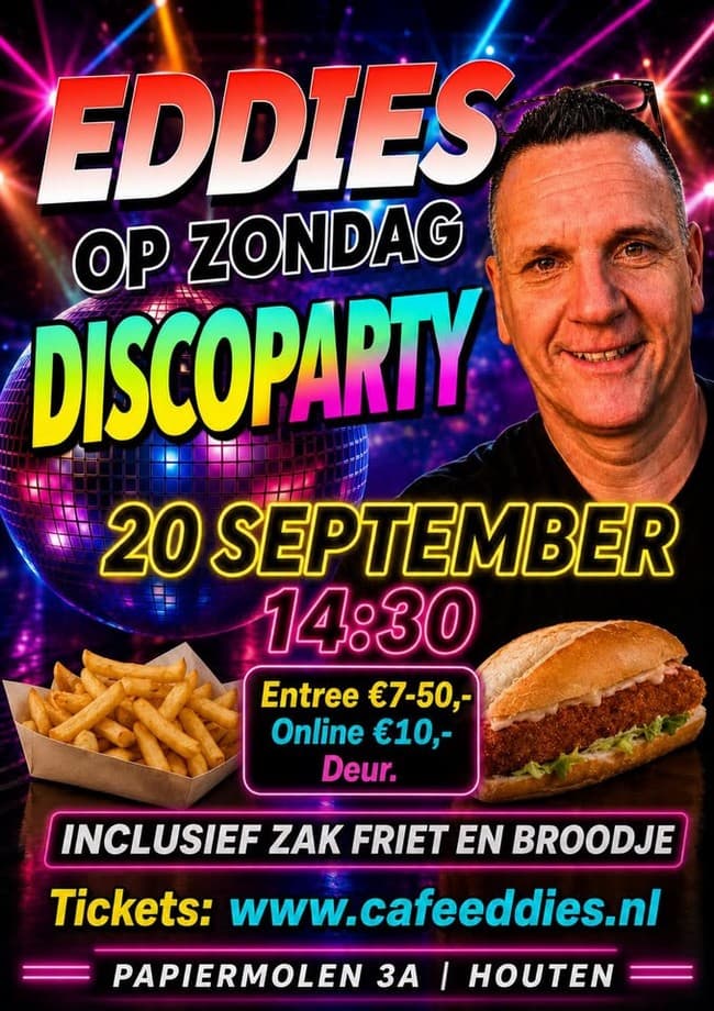 Eddies Discoparty met Dj Alex Budding Inclusief de Foodcorner